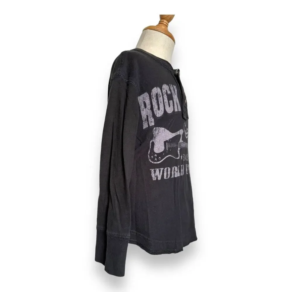 The Children's Place Boys Shirt XS 4 Gray Rock Hero Guitar Henley Long Sleeve‎